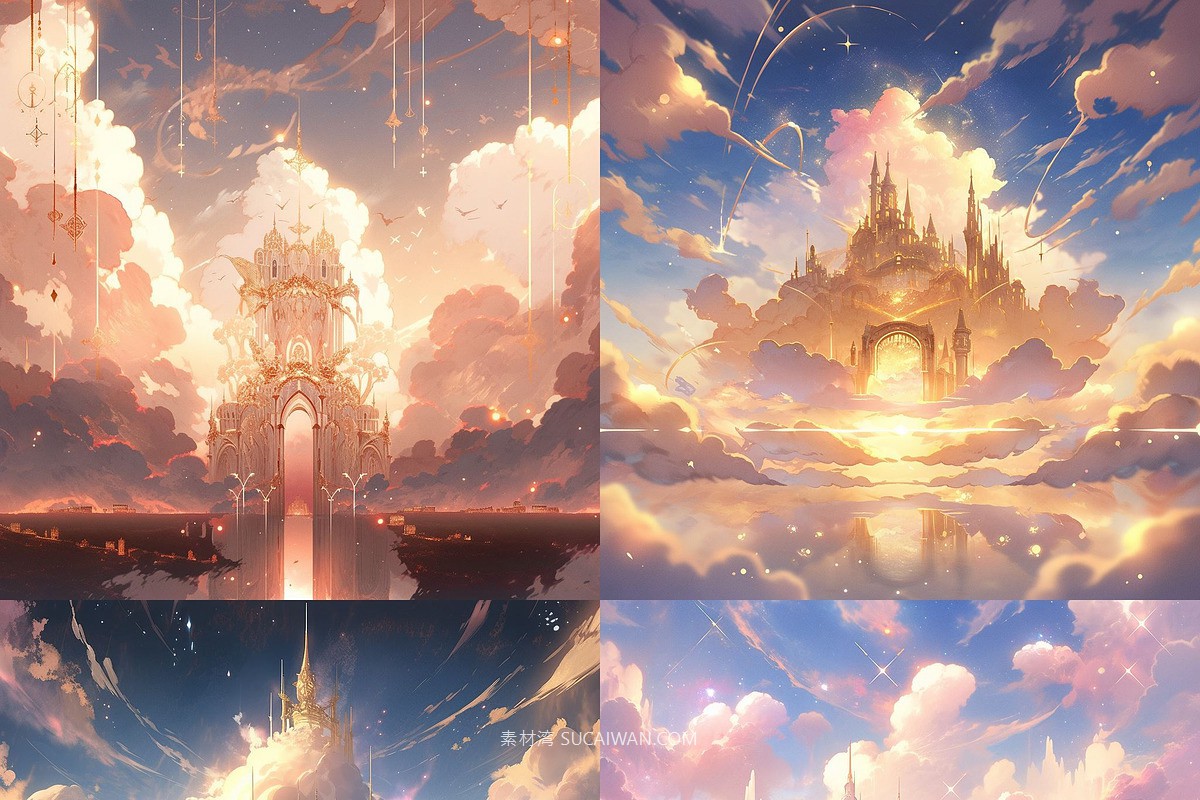 368组ai智能mj生成动漫背景电脑手机壁纸提示词咒语关键词+图片套装 368 Midjourney Prompts for Anime Backgrounds , sucaiwan.com