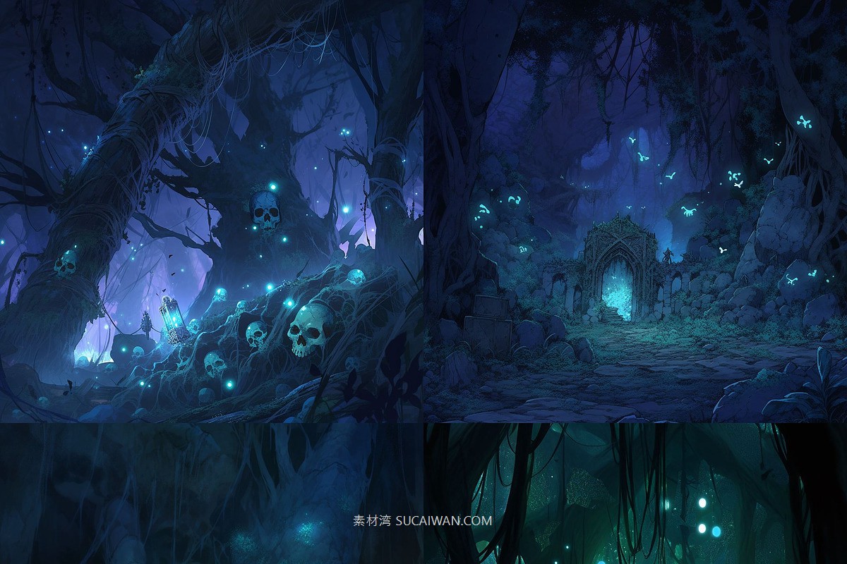 368组ai智能mj生成动漫背景电脑手机壁纸提示词咒语关键词+图片套装 368 Midjourney Prompts for Anime Backgrounds , sucaiwan.com