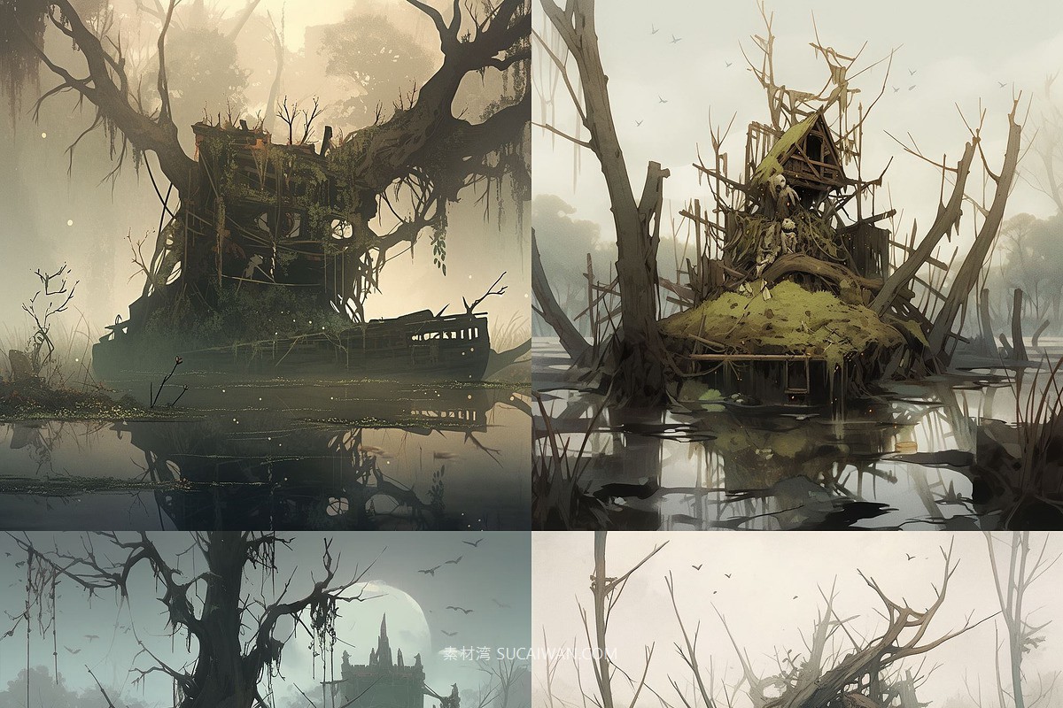 368组ai智能mj生成动漫背景电脑手机壁纸提示词咒语关键词+图片套装 368 Midjourney Prompts for Anime Backgrounds , sucaiwan.com