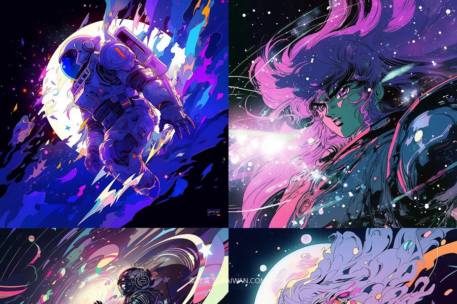 360组ai智能mj生成复古赛博朋克动漫电脑手机壁纸提示词咒语关键词+图片套装 360 Midjourney Prompts for Retro Anime: Vol 3 , sucaiwan.com