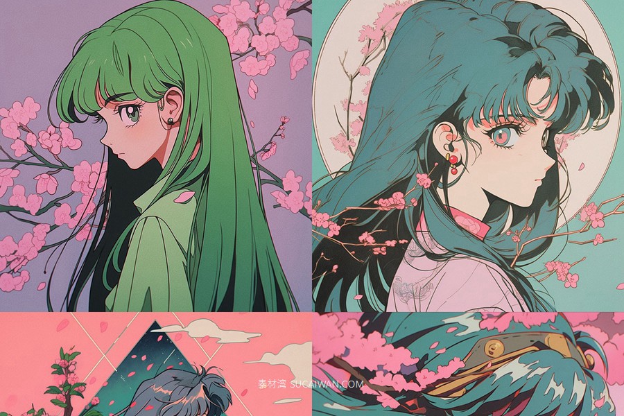 360组ai智能mj生成复古赛博朋克动漫电脑手机壁纸提示词咒语关键词+图片套装 360 Midjourney Prompts for Retro Anime: Vol 3 , sucaiwan.com