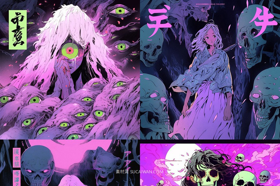 360组ai智能mj生成复古赛博朋克动漫电脑手机壁纸提示词咒语关键词+图片套装 360 Midjourney Prompts for Retro Anime: Vol 3 , sucaiwan.com