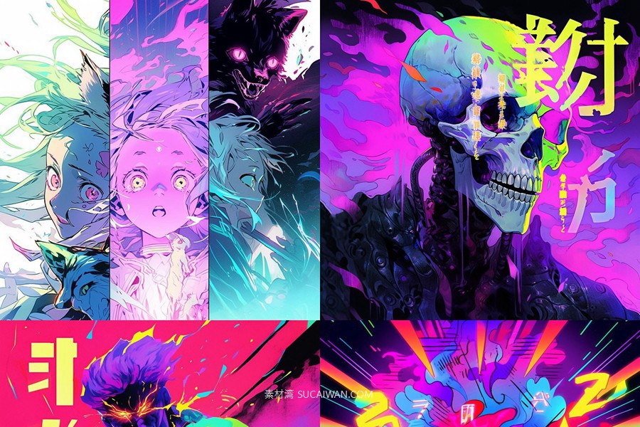 360组ai智能mj生成复古赛博朋克动漫电脑手机壁纸提示词咒语关键词+图片套装 360 Midjourney Prompts for Retro Anime: Vol 3 , sucaiwan.com