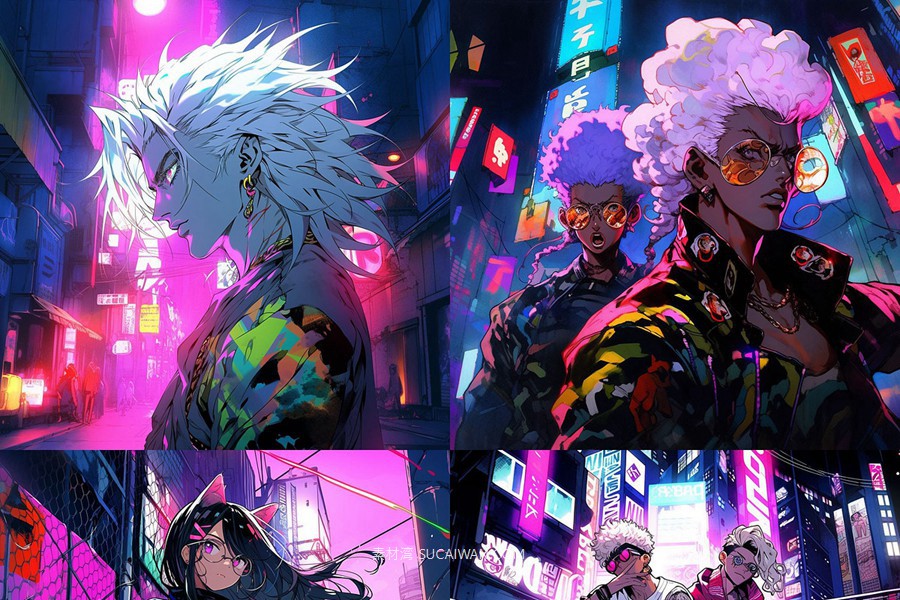 360组ai智能mj生成复古赛博朋克动漫电脑手机壁纸提示词咒语关键词+图片套装 360 Midjourney Prompts for Retro Anime: Vol 3 , sucaiwan.com