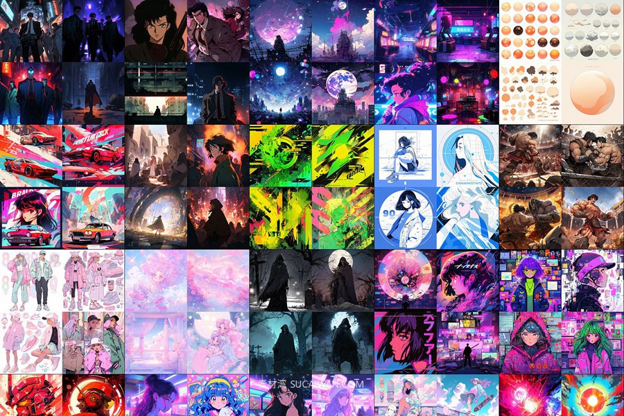 360组ai智能mj生成复古赛博朋克动漫电脑手机壁纸提示词咒语关键词+图片套装 360 Midjourney Prompts for Retro Anime: Vol 3 , sucaiwan.com