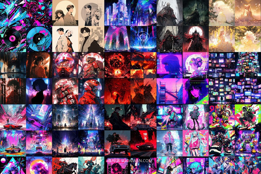360组ai智能mj生成复古赛博朋克动漫电脑手机壁纸提示词咒语关键词+图片套装 360 Midjourney Prompts for Retro Anime: Vol 3 , sucaiwan.com