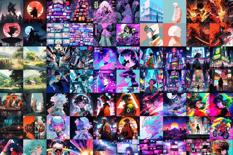 360组ai智能mj生成复古赛博朋克动漫电脑手机壁纸提示词咒语关键词+图片套装 360 Midjourney Prompts for Retro Anime: Vol 3 , sucaiwan.com