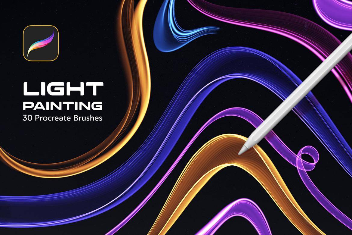 30款霓虹灯科技光条发光线条绘画效果procreate笔刷画笔素材 Light Painting Procreate Brushes , 第1张-素材湾丨精选海外优质设计素材资源 30款霓虹灯科技光条发光线条绘画效果procreate笔刷画笔素材 Light Painting Procreate Brushes , sucaiwan.com