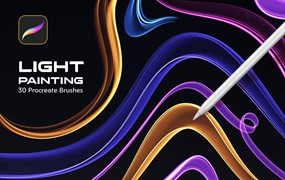 30款霓虹灯科技光条发光线条绘画效果procreate笔刷画笔素材 Light Painting Procreate Brushes