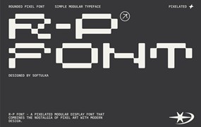 英文字体：经典复古像素怀旧艺术主义美学数字媒体、游戏、品牌字体包 R-P Font - a Pixelated Modular Font