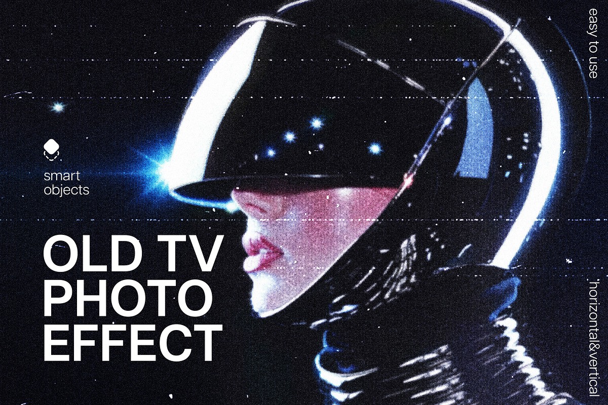 噪点颗粒VHS旧电视照片效果PS特效滤镜样机 Old TV Photo Template , sucaiwan.com