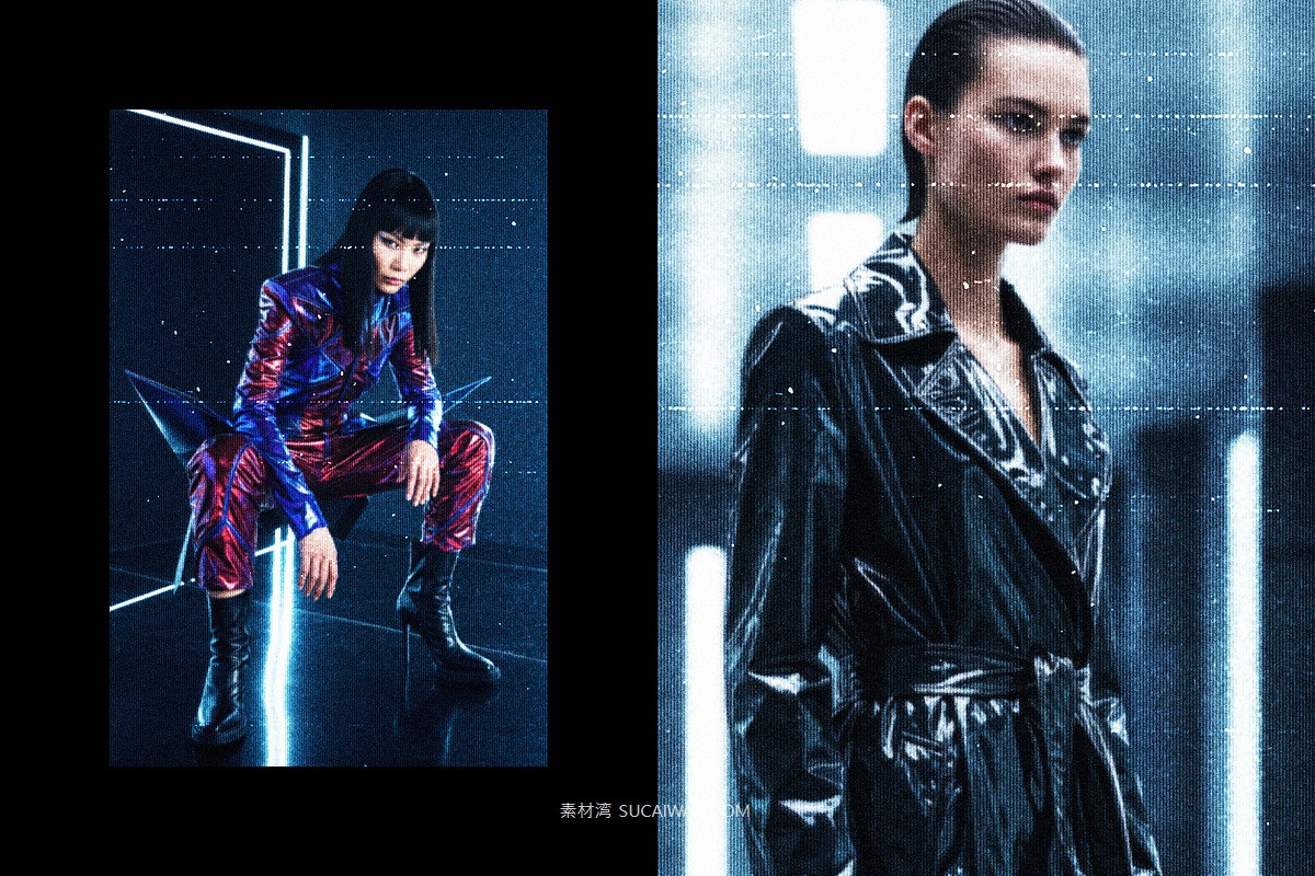 噪点颗粒VHS旧电视照片效果PS特效滤镜样机 Old TV Photo Template , sucaiwan.com