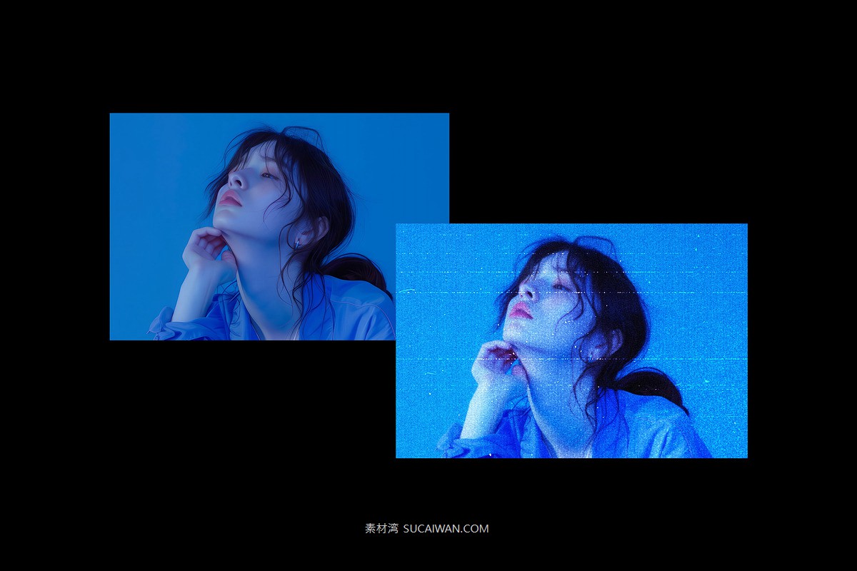 噪点颗粒VHS旧电视照片效果PS特效滤镜样机 Old TV Photo Template , sucaiwan.com