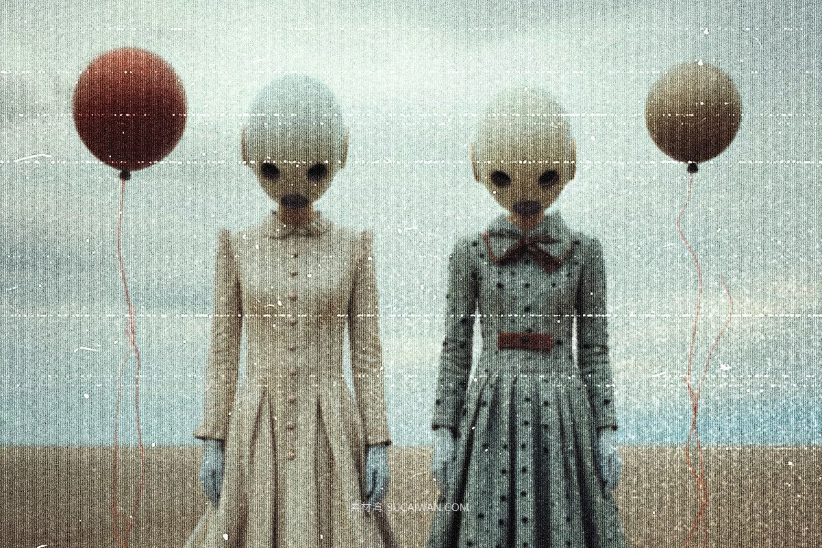 噪点颗粒VHS旧电视照片效果PS特效滤镜样机 Old TV Photo Template , sucaiwan.com