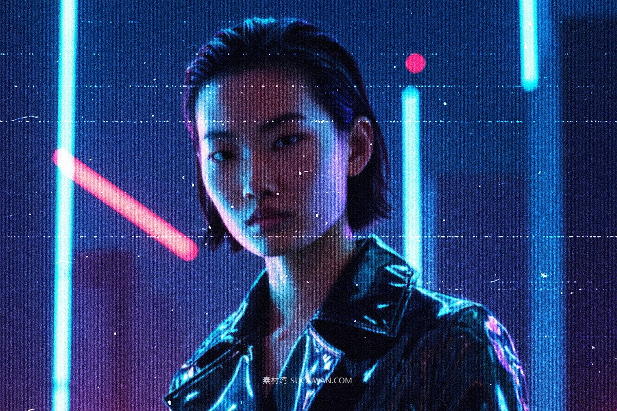 噪点颗粒VHS旧电视照片效果PS特效滤镜样机 Old TV Photo Template , sucaiwan.com