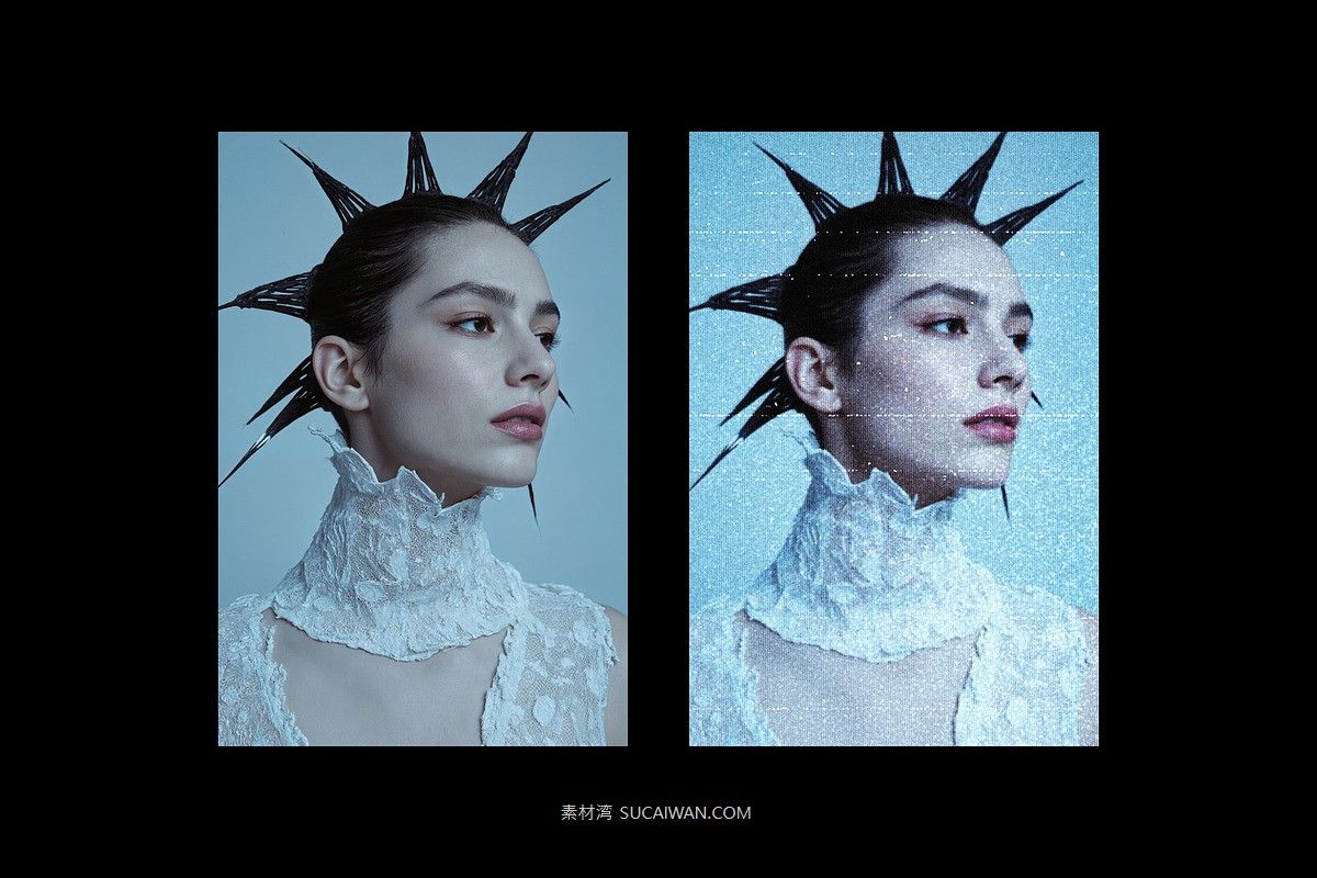 噪点颗粒VHS旧电视照片效果PS特效滤镜样机 Old TV Photo Template , sucaiwan.com