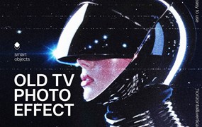 噪点颗粒VHS旧电视照片效果PS特效滤镜样机 Old TV Photo Template