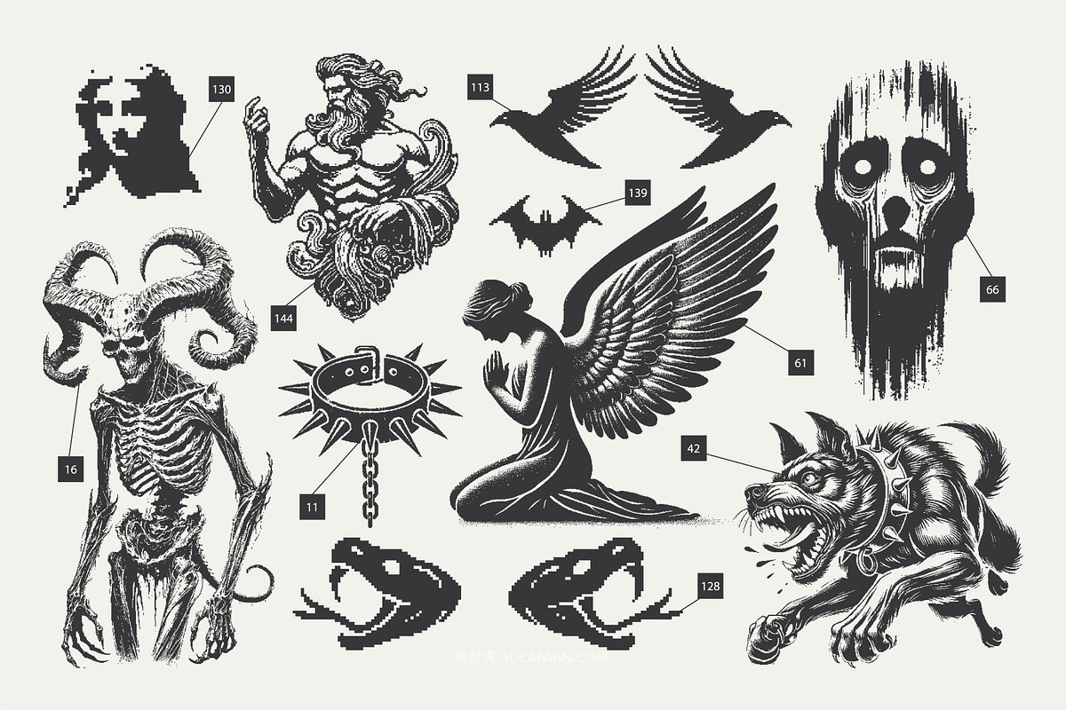 144款80年代复古暗黑恐怖神秘哥特像素艺术纹身插图插画ai矢量设计素材 144 MysticPixels Graphic Pack by Vanzyst , 第4张-素材湾丨精选海外优质设计素材资源 144款80年代复古暗黑恐怖神秘哥特像素艺术纹身插图插画ai矢量设计素材 144 MysticPixels Graphic Pack by Vanzyst , sucaiwan.com