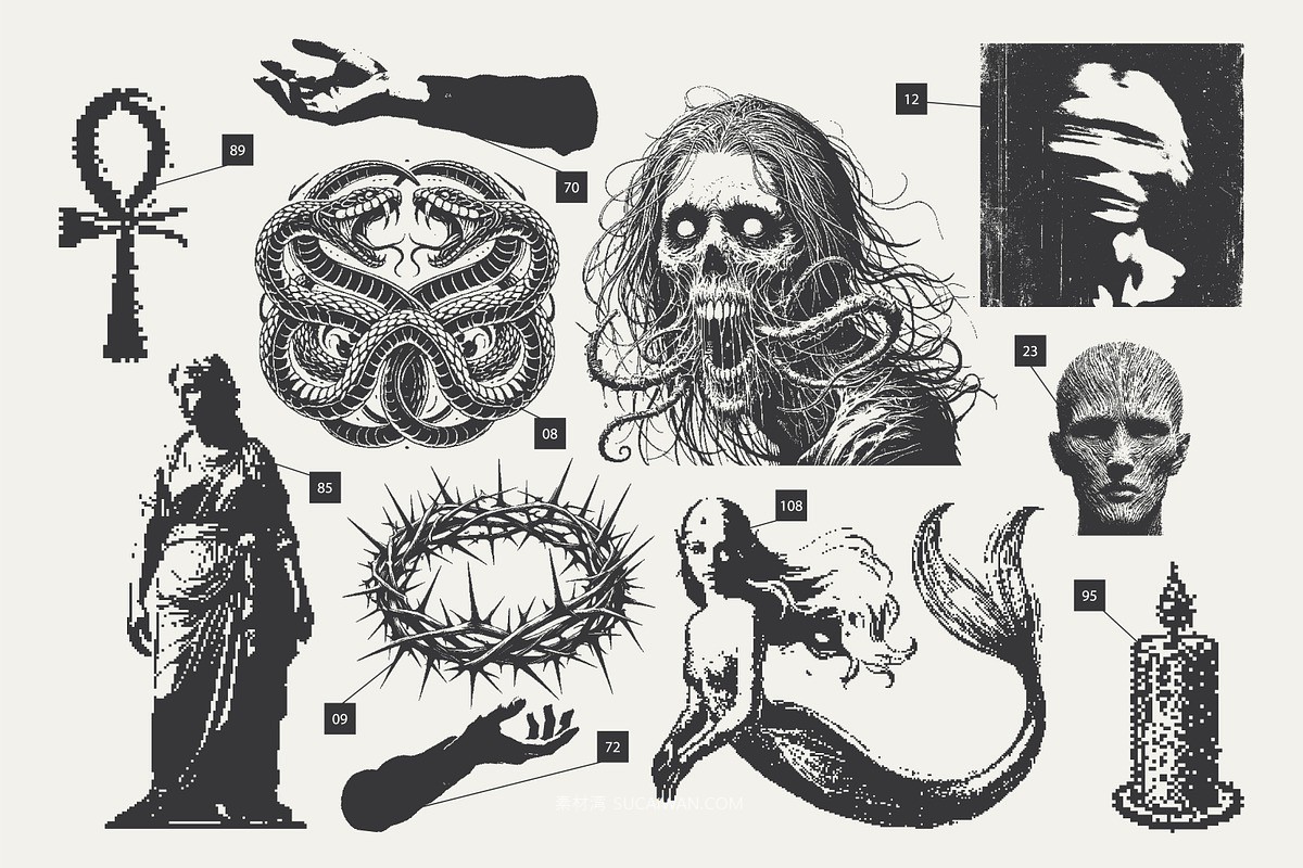 144款80年代复古暗黑恐怖神秘哥特像素艺术纹身插图插画ai矢量设计素材 144 MysticPixels Graphic Pack by Vanzyst , 第6张-素材湾丨精选海外优质设计素材资源 144款80年代复古暗黑恐怖神秘哥特像素艺术纹身插图插画ai矢量设计素材 144 MysticPixels Graphic Pack by Vanzyst , sucaiwan.com