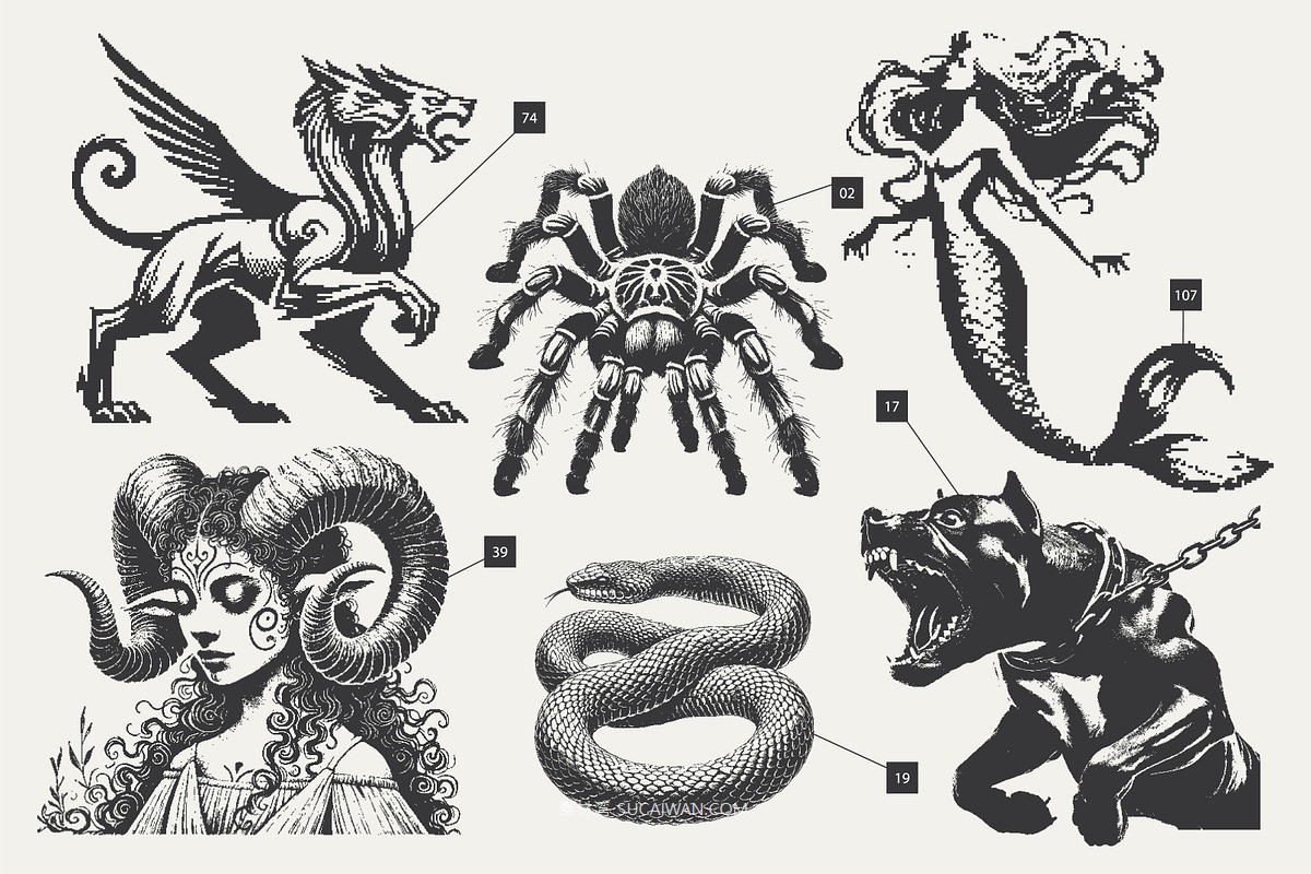 144款80年代复古暗黑恐怖神秘哥特像素艺术纹身插图插画ai矢量设计素材 144 MysticPixels Graphic Pack by Vanzyst , 第7张-素材湾丨精选海外优质设计素材资源 144款80年代复古暗黑恐怖神秘哥特像素艺术纹身插图插画ai矢量设计素材 144 MysticPixels Graphic Pack by Vanzyst , sucaiwan.com