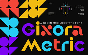 现代优雅几何标识品牌海报传单设计无衬线英文字体安装包 Gixora Metric – A Geometric Logotype Font