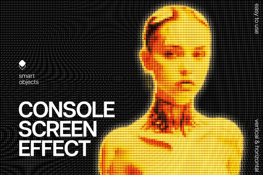 复古模糊矩阵照片效果ps特效滤镜样机 Console Screen Photo Effect , sucaiwan.com