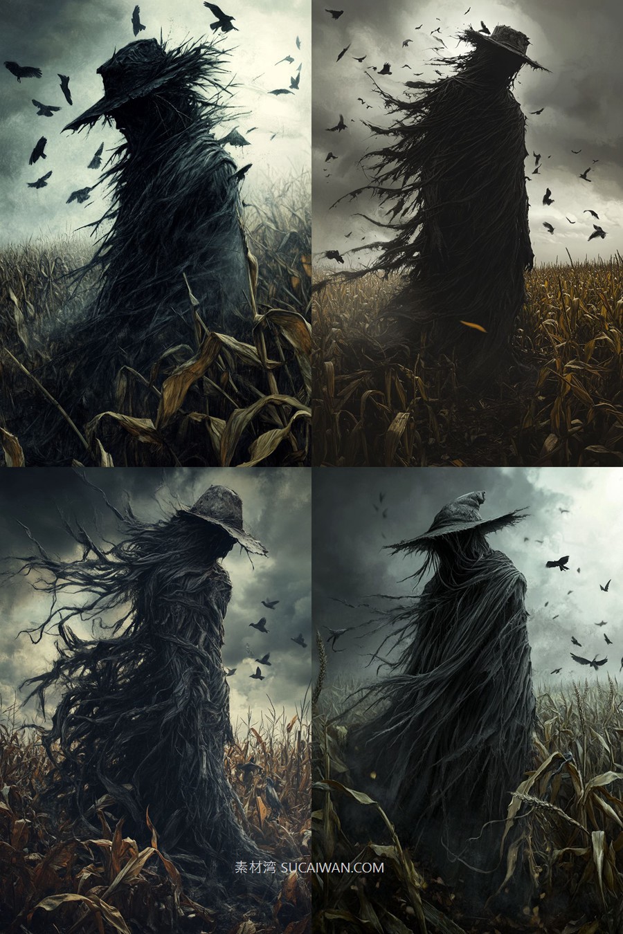 504组ai智能mj生成暗黑哥特式艺术电脑手机壁纸提示词咒语关键词+图片套装 504 Ai Art Prompts For Dark Gothic Art , sucaiwan.com