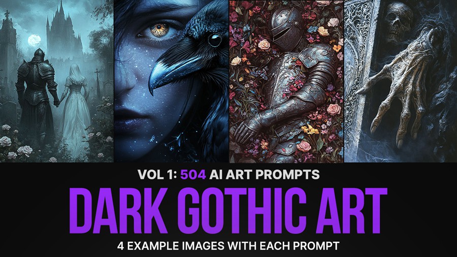 504组ai智能mj生成暗黑哥特式艺术电脑手机壁纸提示词咒语关键词+图片套装 504 Ai Art Prompts For Dark Gothic Art , sucaiwan.com