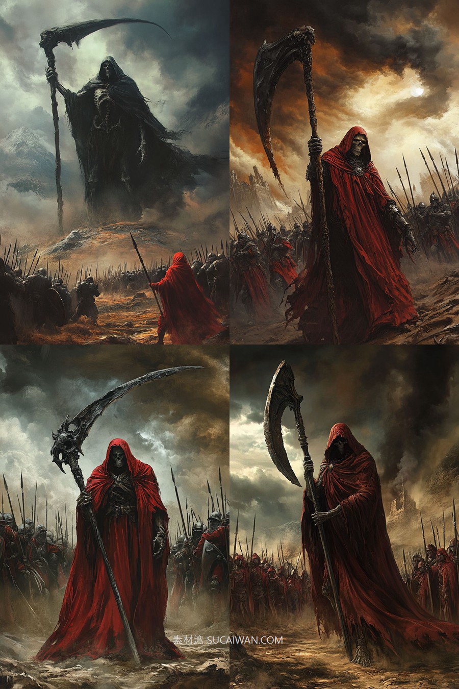 504组ai智能mj生成暗黑哥特式艺术电脑手机壁纸提示词咒语关键词+图片套装 504 Ai Art Prompts For Dark Gothic Art , sucaiwan.com