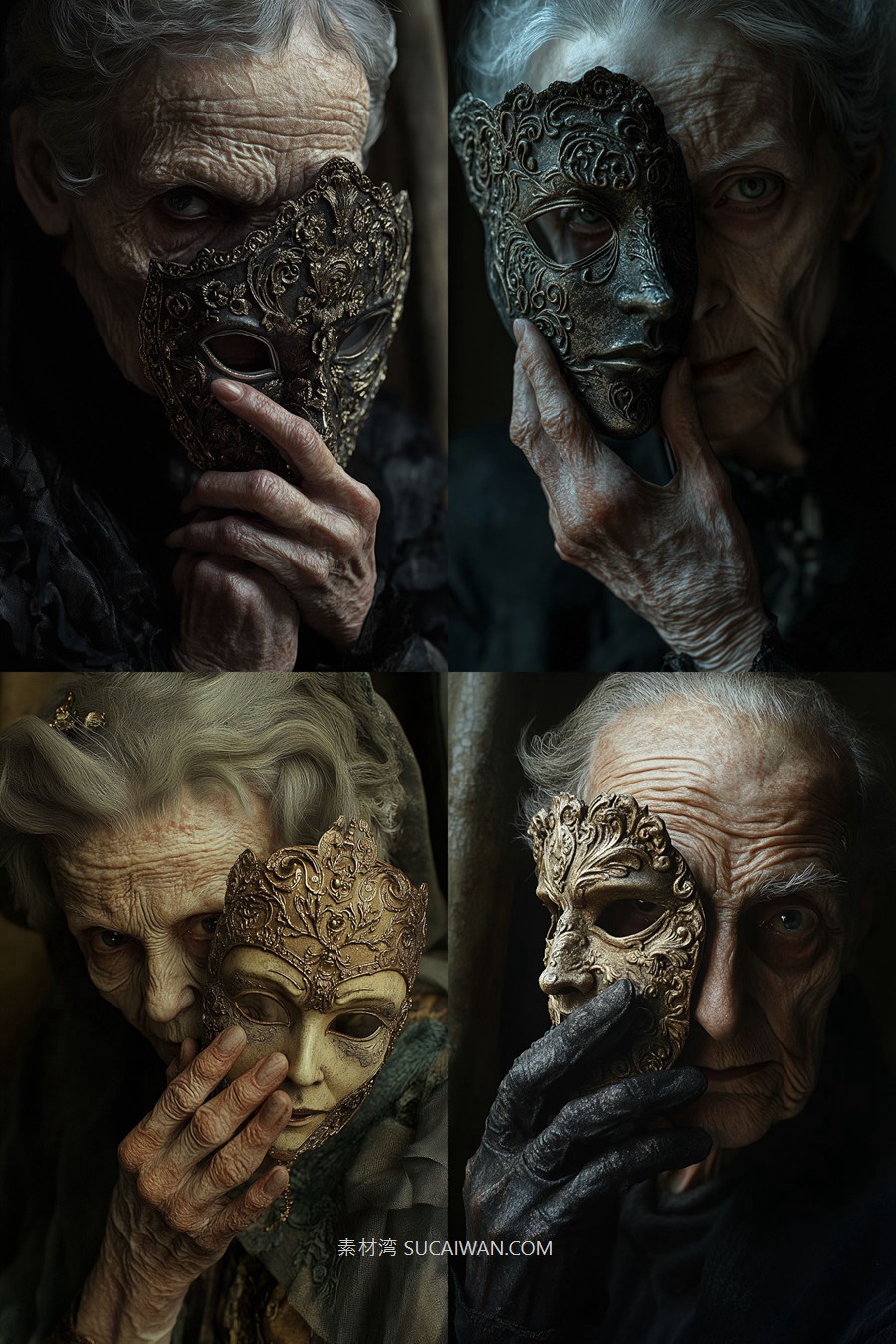 504组ai智能mj生成暗黑哥特式艺术电脑手机壁纸提示词咒语关键词+图片套装 504 Ai Art Prompts For Dark Gothic Art , sucaiwan.com