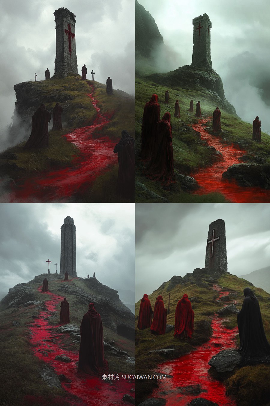 504组ai智能mj生成暗黑哥特式艺术电脑手机壁纸提示词咒语关键词+图片套装 504 Ai Art Prompts For Dark Gothic Art , sucaiwan.com