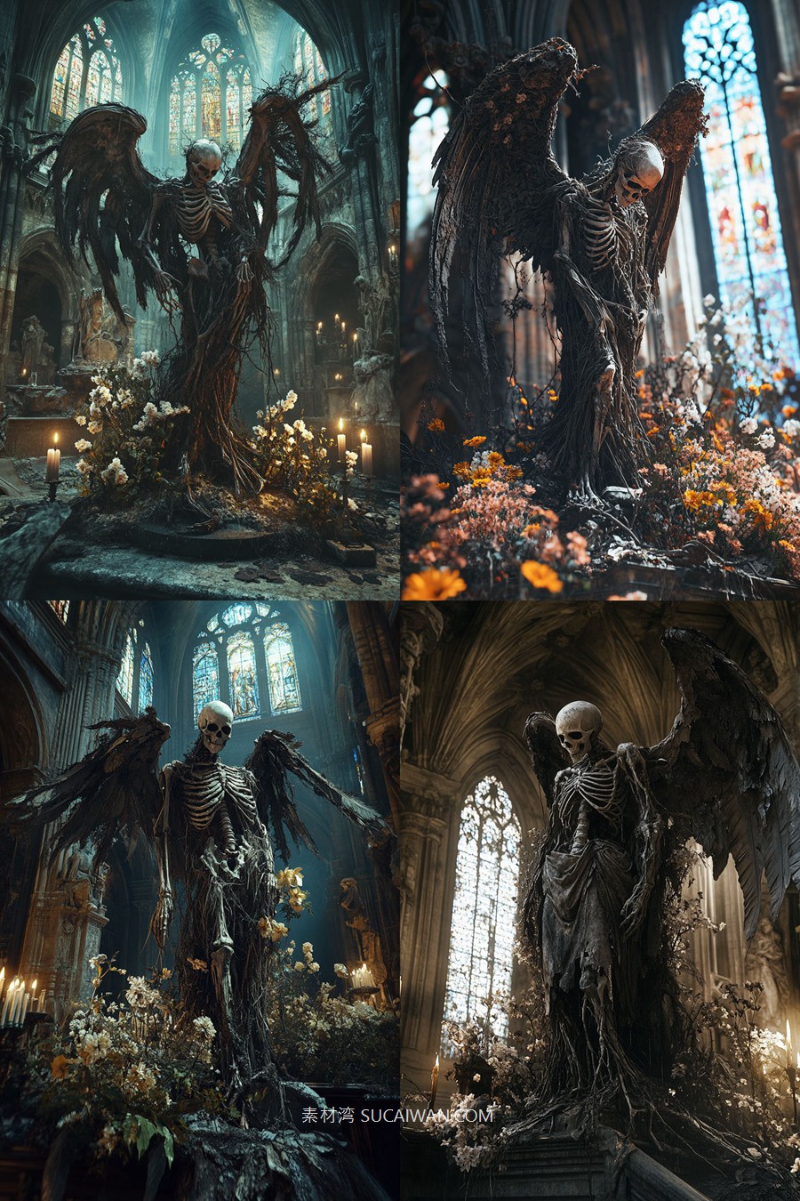 504组ai智能mj生成暗黑哥特式艺术电脑手机壁纸提示词咒语关键词+图片套装 504 Ai Art Prompts For Dark Gothic Art , sucaiwan.com