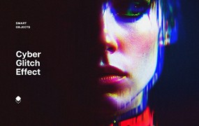 故障失真毛刺照片效果ps特效滤镜样机 Cyber Glitch Photo Template